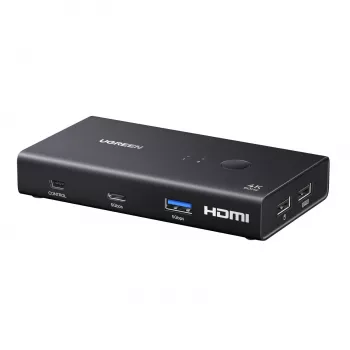 UGREEN HDMI 2.0 KVM Switch 2-In-1 Out, 2 Computer 1 Monitor, 4K@60Hz, 3-Port USB 2.0 Hub, Push Button & Hotkey Switching, Aluminiumlegierung, HDCP 2.2, HDR10