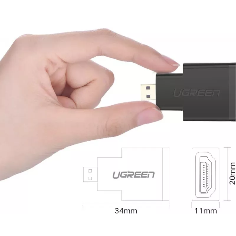 UGREEN Micro HDMI Stecker auf HDMI Buchse Adapter – 4K@60Hz, vergoldet, Schwarz
