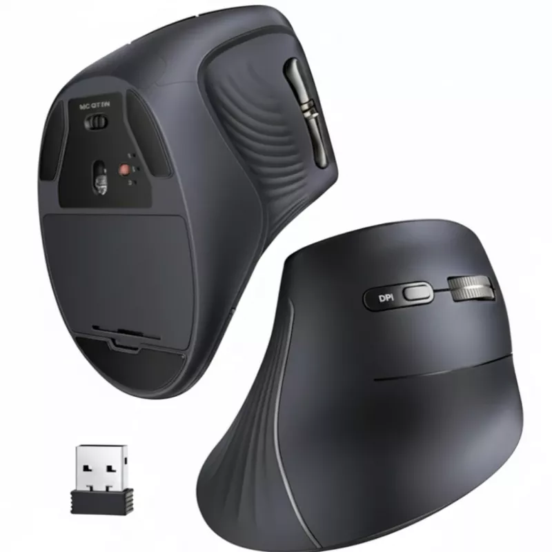 UGREEN Multi-Mode Vertikale Maus Bluetooth und 2.4G Wireless – Schwarz