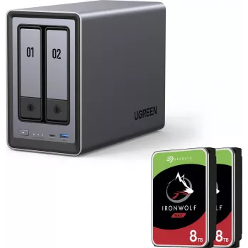 UGREEN NASync DXP2800 2-Bay NAS mit 16 TB (2x 8 TB Seagate IronWolf) Intel N100 8 GB DDR5
