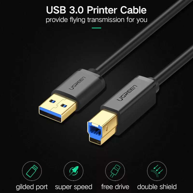 UGREEN US210 USB 3.0 A auf B Kabel, 2m, Schwarz