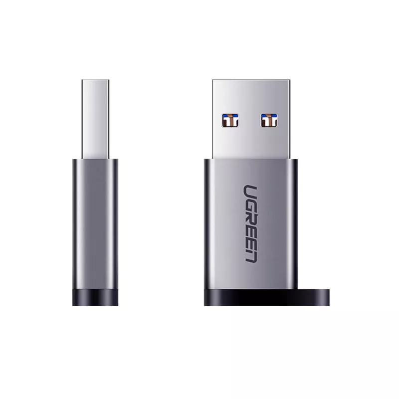 UGREEN USB 3.0 Stecker auf Typ-C 3.1 Buchse Adapter, Datenübertragung und Laden, Space Grau