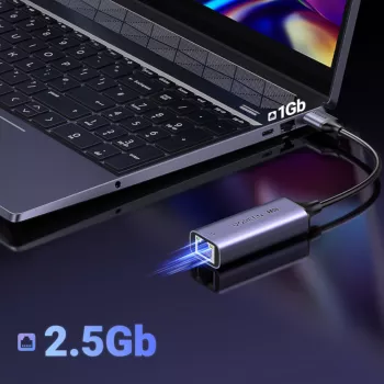 UGREEN USB-A 3.2 Gen 1 zu 2.5G Ethernet-Adapter, 2,5 Gbps RJ45 LAN, Aluminium, Space Gray, Plug & Play, Realtek RTL8156B, 10 cm Kabel