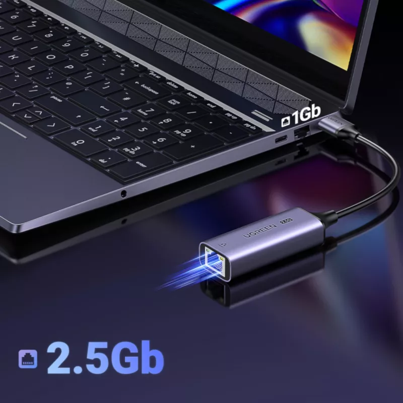UGREEN USB-A 3.2 Gen 1 zu 2.5G Ethernet-Adapter, 2,5 Gbps RJ45 LAN, Aluminium, Space Gray, Plug & Play, Realtek RTL8156B, 10 cm Kabel