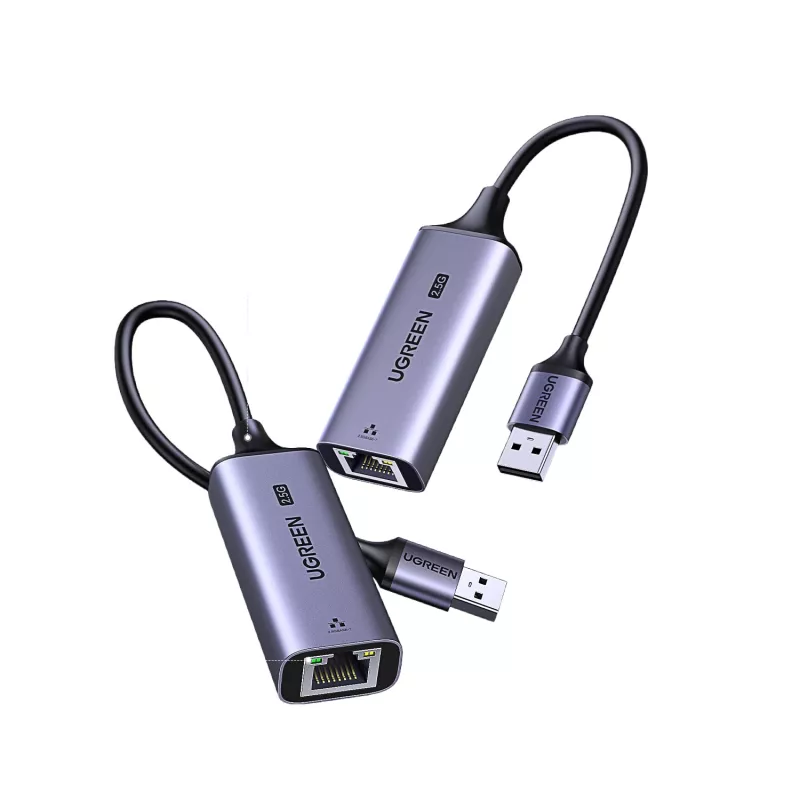 UGREEN USB-A 3.2 Gen 1 zu 2.5G Ethernet-Adapter, 2,5 Gbps RJ45 LAN, Aluminium, Space Gray, Plug & Play, Realtek RTL8156B, 10 cm Kabel