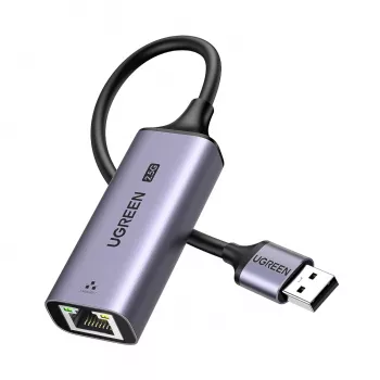 UGREEN USB-A 3.2 Gen 1 zu 2.5G Ethernet-Adapter, 2,5 Gbps RJ45 LAN, Aluminium, Space Gray, Plug & Play, Realtek RTL8156B, 10 cm Kabel