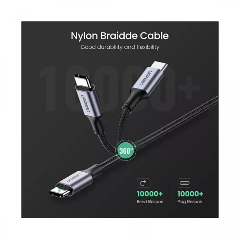 UGREEN USB-C auf USB-C 100W geflochtenes Nylon-Ladekabel 2m Schwarz
