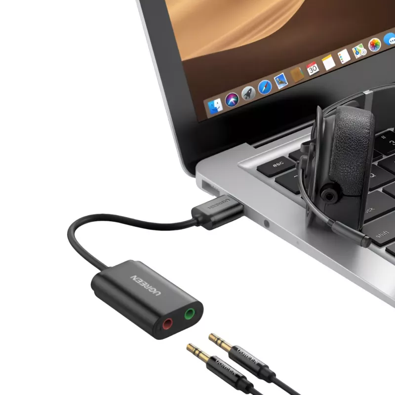 UGREEN USB auf 3,5 mm externer Stereo-Sound-Adapter - Schwarz