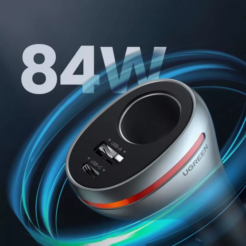 UGREEN USB Type C / USB QC PD 24W Autoladegerät mit 12V Zigarettenanzünderbuchse Silber (CD204)