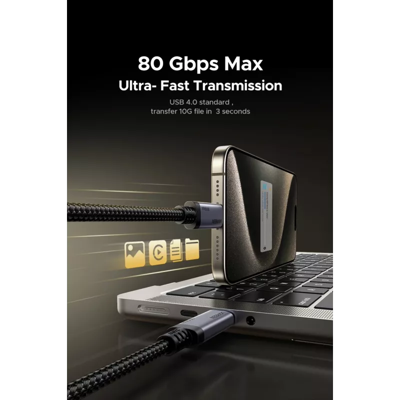 UGREEN USB4 USB-C auf USB-C Kabel 240W 40Gbps 16K@60Hz 80Gbps Thunderbolt 4 Kompatibel 1m Nylon Geflochten