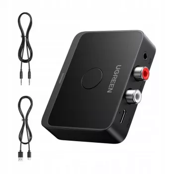 UGREEN Wireless Bluetooth 5.3 LDAC Hi-Res Audio-Empfänger mit 3,5-mm-AUX- und 2x-RCA-Ausgang, ESS ES9018K2M DAC, aptX HD, aptX Adaptive, aptX, AAC, SBC, Dual-Device-Verbindung, Aluminiumlegierung, Schwarz