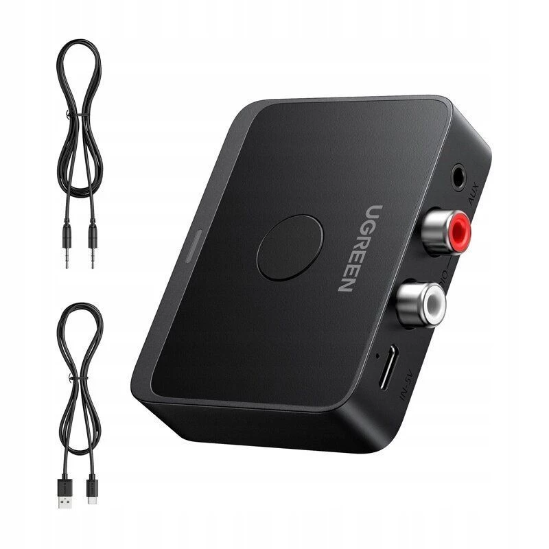 UGREEN Wireless Bluetooth 5.3 LDAC Hi-Res Audio-Empfänger mit 3,5-mm-AUX- und 2x-RCA-Ausgang, ESS ES9018K2M DAC, aptX HD, aptX Adaptive, aptX, AAC, SBC, Dual-Device-Verbindung, Aluminiumlegierung, Schwarz