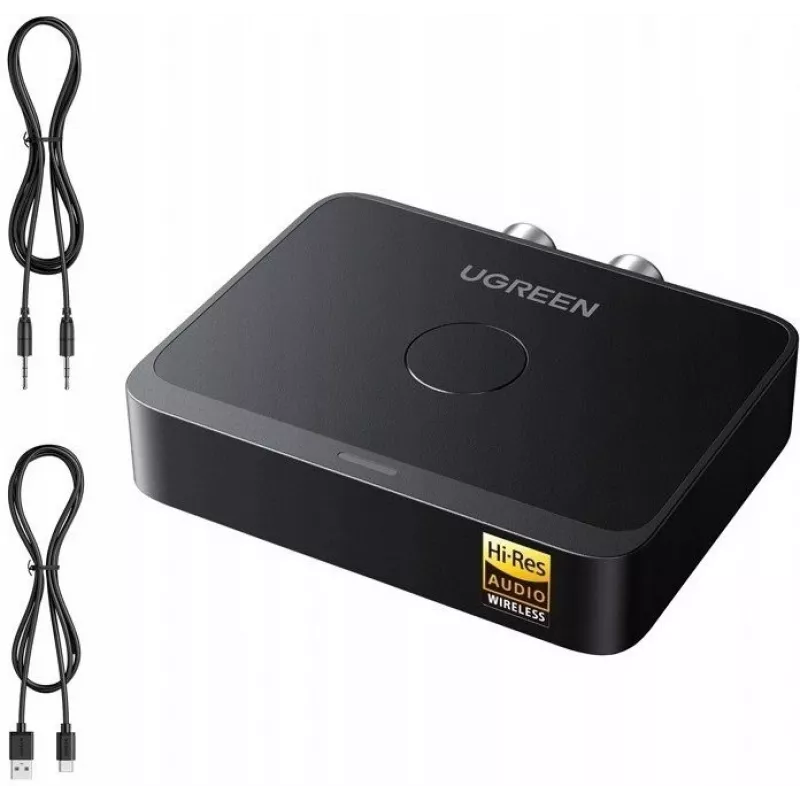 UGREEN Wireless Bluetooth 5.3 LDAC Hi-Res Audio-Empfänger mit 3,5-mm-AUX- und 2x-RCA-Ausgang, ESS ES9018K2M DAC, aptX HD, aptX Adaptive, aptX, AAC, SBC, Dual-Device-Verbindung, Aluminiumlegierung, Schwarz