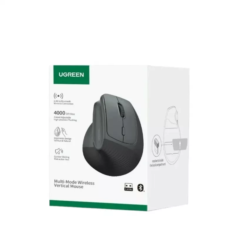 UGREEN Kabellose Vertikale Maus Schwarz 2.4GHz Ergonomisch Leise Klicks 2400 DPI