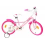Unicorn 16 Zoll Kinderfahrrad mit Stützrädern, Korb & Puppensitz – Weiß/Rosa