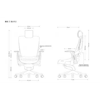 UNIQUE Wau 2 BL416 Ergonomischer Bürostuhl, schneeweißer Stoff mit grauer Mesh-Rückenlehne, verstellbare Armlehnen und Kopfstütze