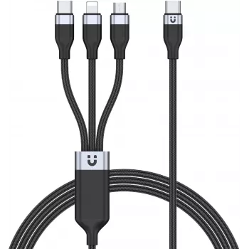 UNITEK 3-in-1 USB-A auf Lightning, USB-C, Micro USB Nylon-Geflecht-Ladekabel 1,2 m Schwarz