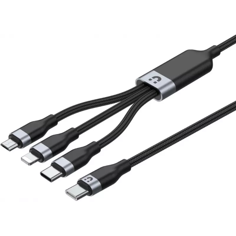 UNITEK 3-in-1 USB-A auf Lightning, USB-C, Micro USB Nylon-Geflecht-Ladekabel 1,2 m Schwarz