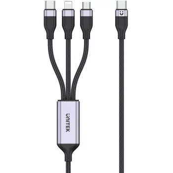 UNITEK 3-in-1 USB-A auf Lightning, USB-C, Micro USB Nylon-Geflecht-Ladekabel 1,2 m Schwarz