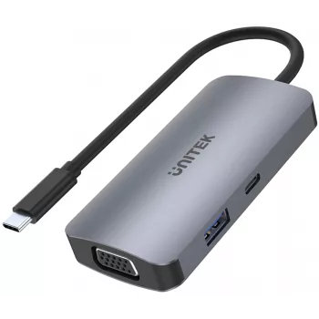 Unitek D1051A USB-C Hub mit 1x USB 3.0, VGA, 2x HDMI, Power Delivery und MST