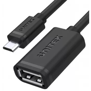 UNITEK USB 2.0 OTG-Kabel, microUSB-Stecker auf USB-A-Buchse, 15 cm, Schwarz
