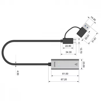 UNITEK USB-A/C 3.1 Gen 1 auf RJ45 2.5 Gigabit Ethernet Adapter U1313C
