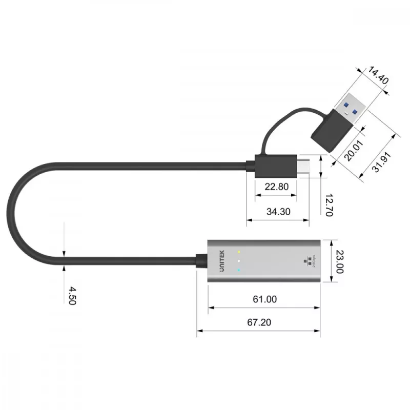 UNITEK USB-A/C 3.1 Gen 1 auf RJ45 2.5 Gigabit Ethernet Adapter U1313C
