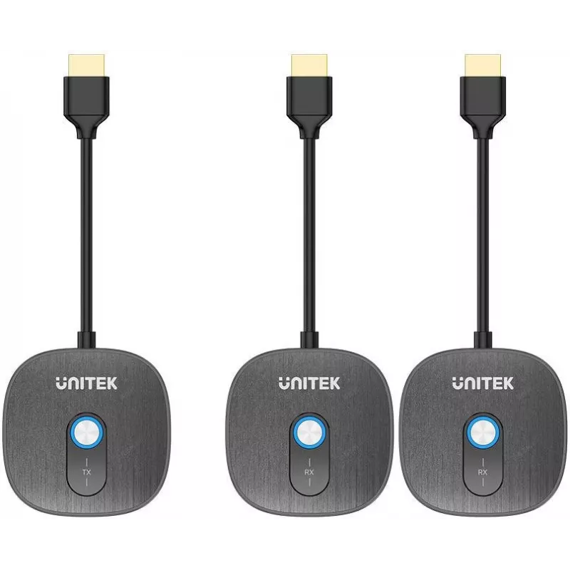 UNITEK Wireless HDMI 1080p AV Signal Transmitter System, 1 Sender + 2 Empfänger, Schwarz