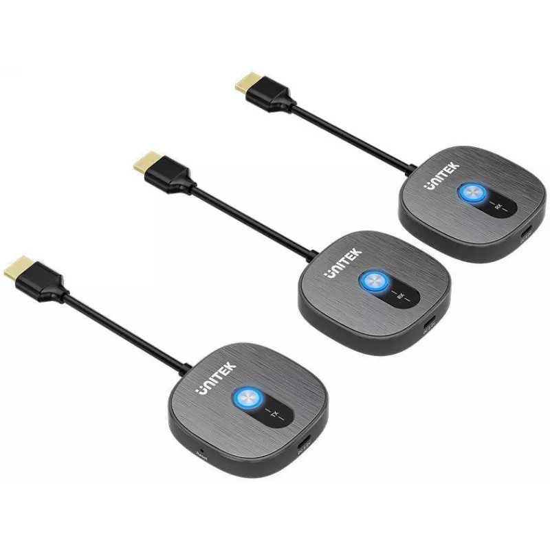 UNITEK Wireless HDMI 1080p AV Signal Transmitter System, 1 Sender + 2 Empfänger, Schwarz