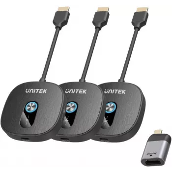 UNITEK Wireless HDMI 1080p AV Signal Transmitter System, 1 Sender + 2 Empfänger, Schwarz