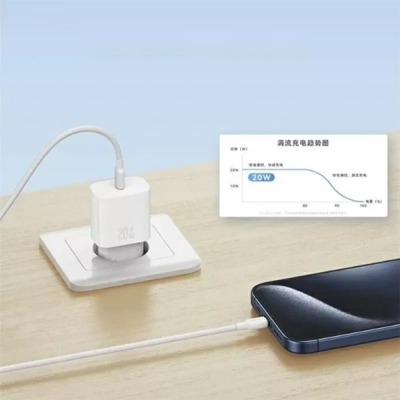 USAMS Yi Series T65 20W PD Fast Charger mit USB-C auf USB-C 60W Kabel, Weiß (OYXLTZ01)