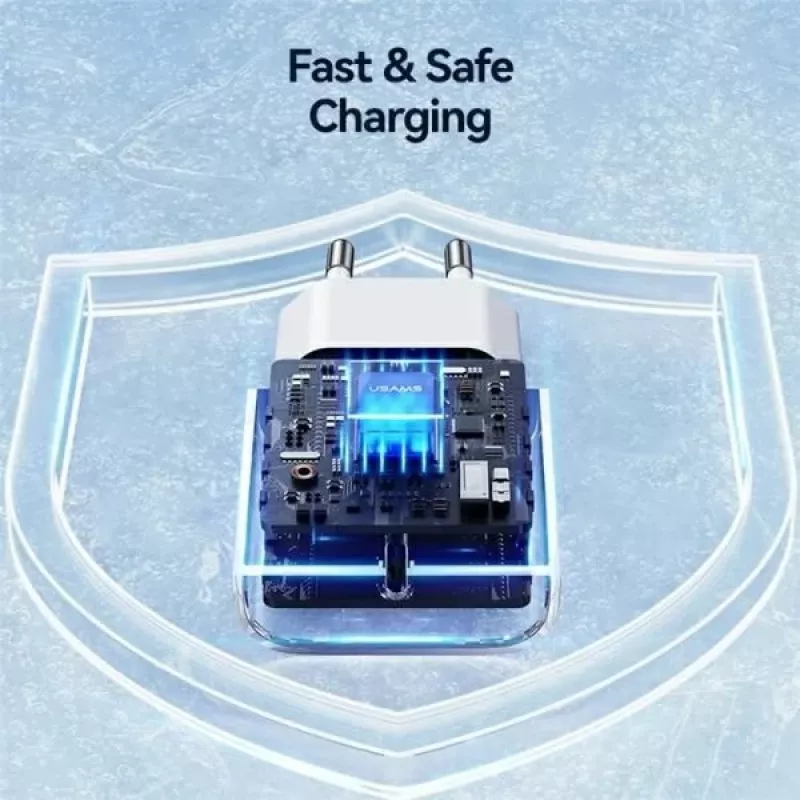 USAMS Yi Series T65 20W PD Fast Charger mit USB-C auf USB-C 60W Kabel, Weiß (OYXLTZ01)