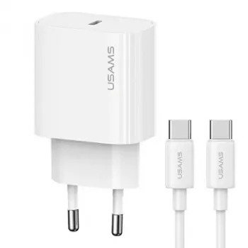 USAMS Yi Series T65 20W PD Fast Charger mit USB-C auf USB-C 60W Kabel, Weiß (OYXLTZ01)