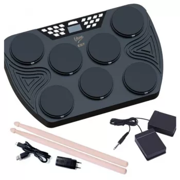 V-TONE ED7 Tragbares elektronisches Schlagzeug mit USB-C, 7 Silikon-Pads, 2 Fußpedalen, 5 Preset-Kits, eingebautem Lautsprecher