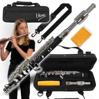 V-TONE PICCOLO 1 Piccolo Flöte in C, ABS-Harz, Neusilber-Kopfstück, vernickelte Klappen, Böhm-System, Split E, C-Fuß, Schülermodell, mit Hartschalenkoffer und Zubehör