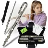 V-TONE SCF 16 Querflöte mit gebogenem Kopfstück, C-Fuß, versilbertes Neusilber, geschlossene Klappen, Split-E-Mechanik, Schülerflöte für Anfänger mit Koffer und Zubehör