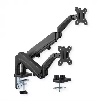 VALUE Dual Arm Desk Mount für LCD-Monitore 13-27 Zoll, höhenverstellbar, VESA 75x75/100x100, Schwarz