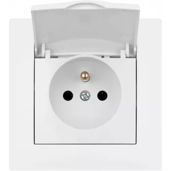 VCX WESA LC 52 Einzelne Schutzkontakt-Steckdose mit Klappdeckel, Aufputzmontage, IP44, 16A, Weiß