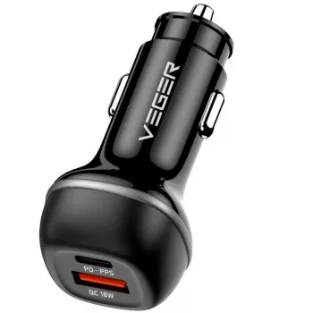 VEGER Auto-Ladegerät USB-A + USB-C QC PD 51W CC62-1A1C Schwarz