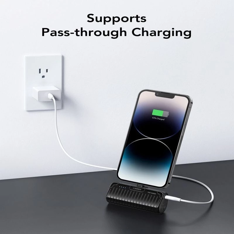 Veger PlugOn Power Bank (W0558P) 5000 mAh 20W PD QC3.0 mit integriertem Lightning-Anschluss Schwarz