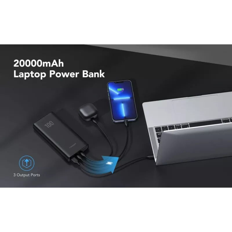 Veger Powerbank T100 (W2032C-100) PD QC3.0 5A 100W 20000 mAh Schwarz