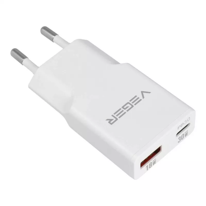 VEGER USB-A + USB-C QC PD 30W Wandladegerät 30W1A1C Weiß