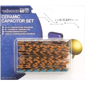 VELLEMAN K/CAP1 Keramikkondensator-Sortiment Kit, 224 Stück, 16 Werte, 10pF bis 1µF, 50V, Durchsteckmontage