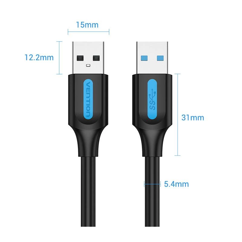 VENTION CONBI USB 3.0 Kabel Stecker auf Stecker 3m Schwarz