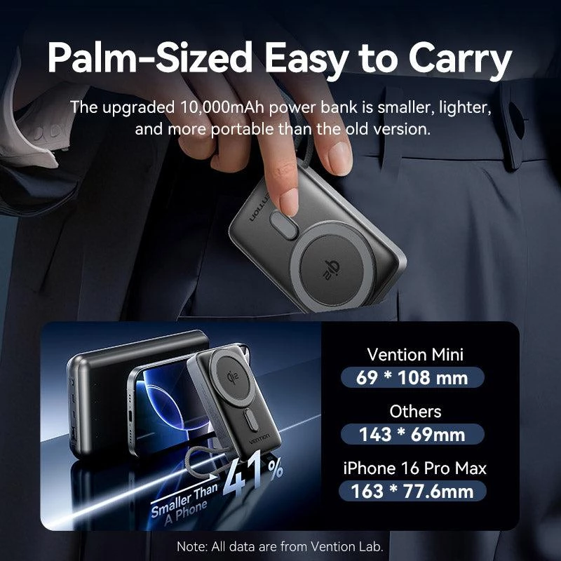 VENTION FKHH0 Kabellose Powerbank 10000mAh 35W PD/QC Grau