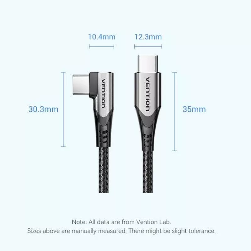 VENTION TRAHF USB-C auf USB-C Kabel 1m Grau 10Gbps 100W PD 4K Video