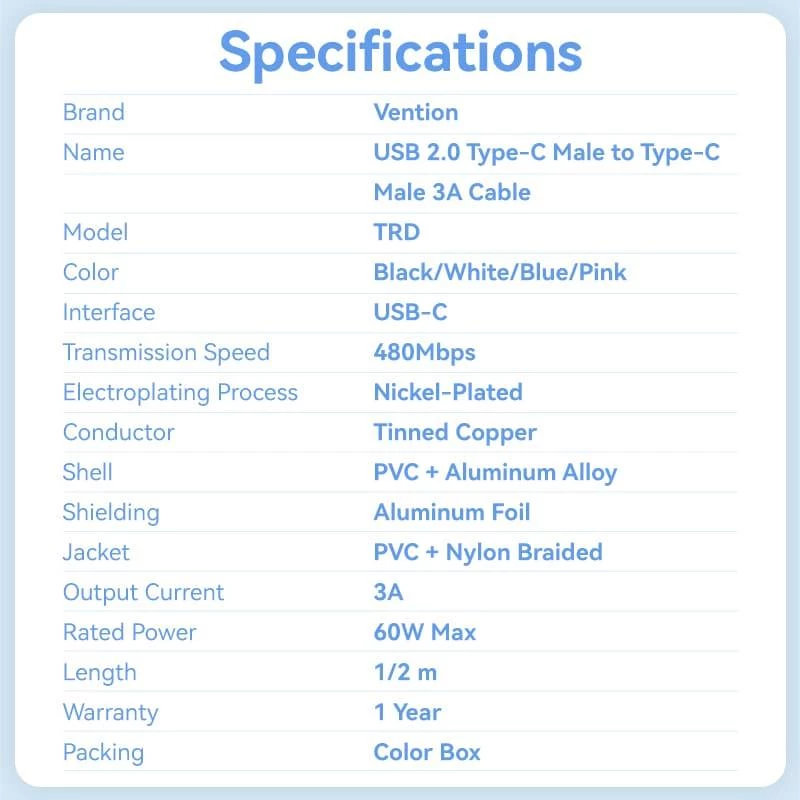 VENTION TRDBF USB-C auf USB-C Kabel 1m Schwarz