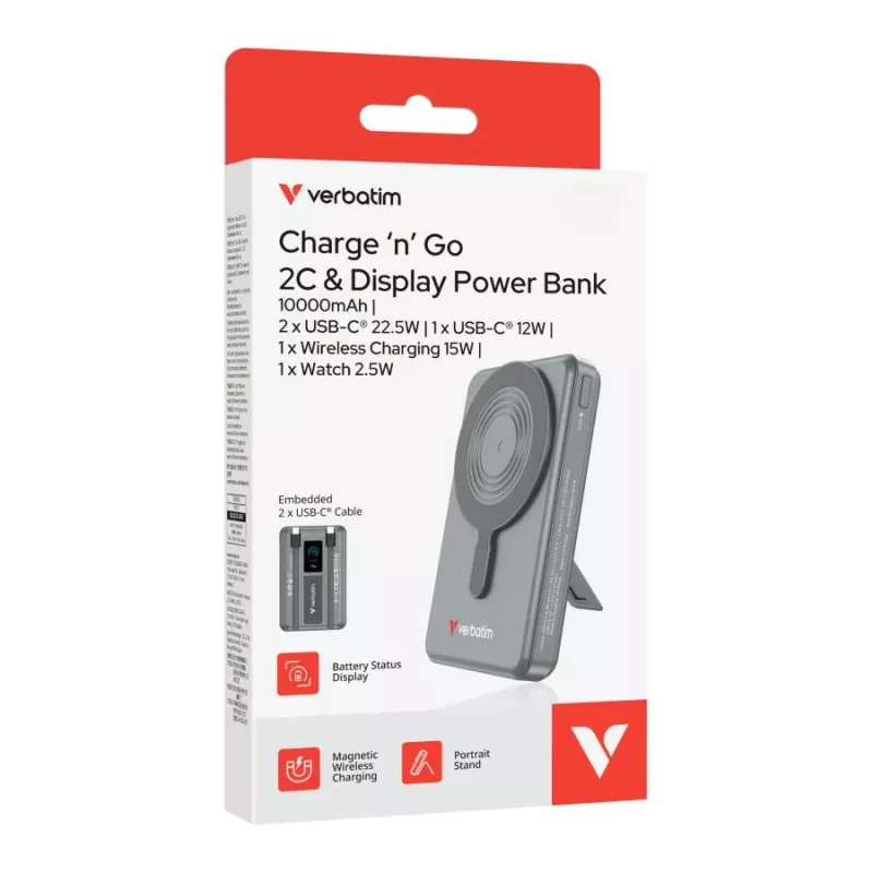 Verbatim Charge'n'Go Powerbank 2C & Display 10000 mAh Grau