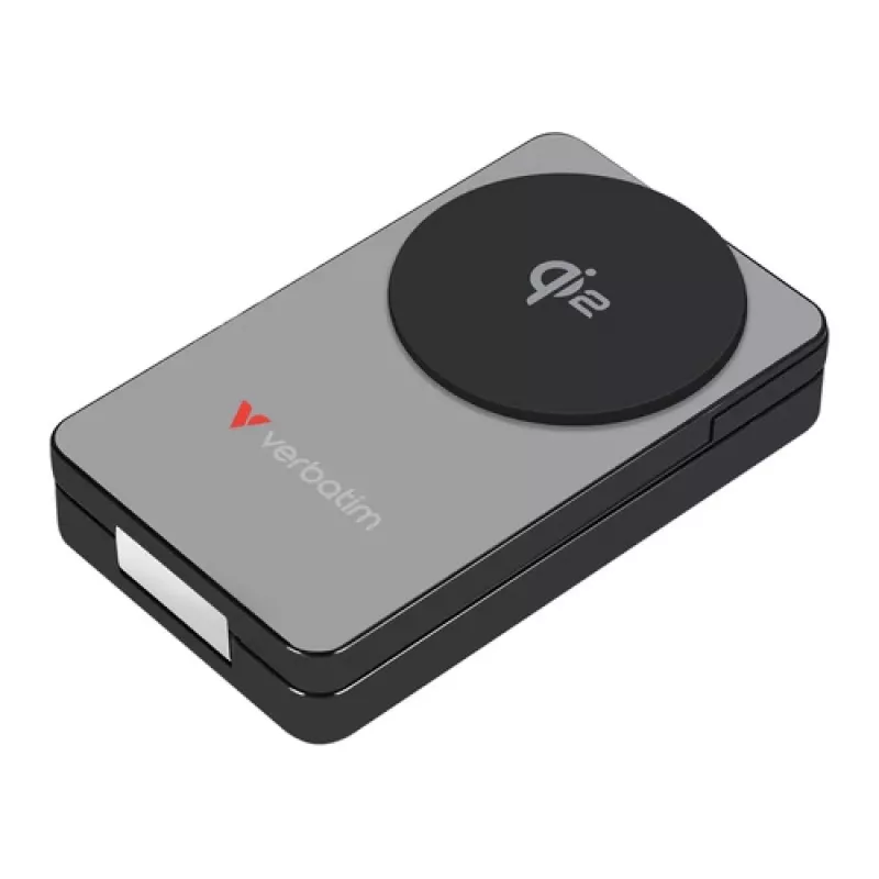Verbatim Charge 'n' Go Qi2 Power Bank 10000 mAh, Magnetic Mount, Grau