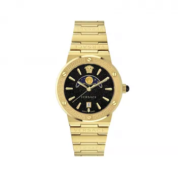 VERSACE V-Chrono Herrenuhr VE7G00323 38mm schwarzes Zifferblatt Lederarmband